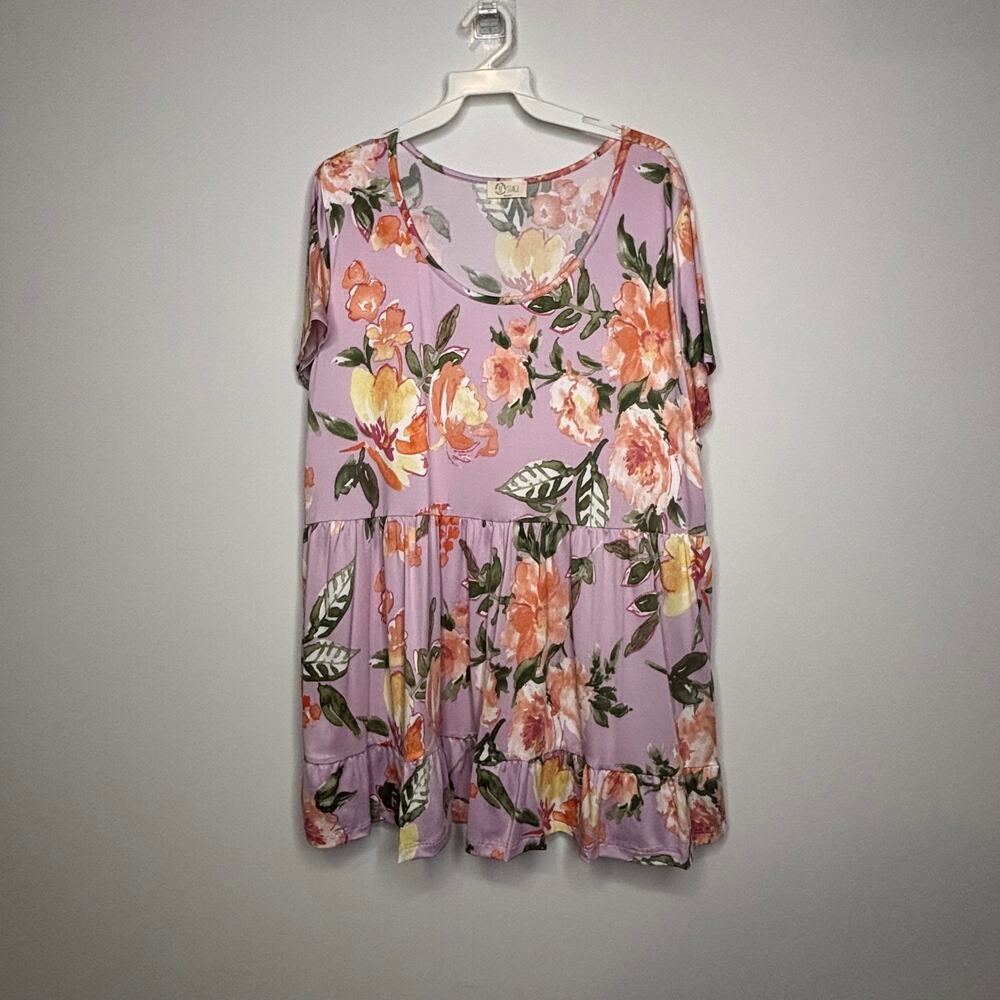 Be Stage Lavender Floral Tiered Tunic Top 2XL